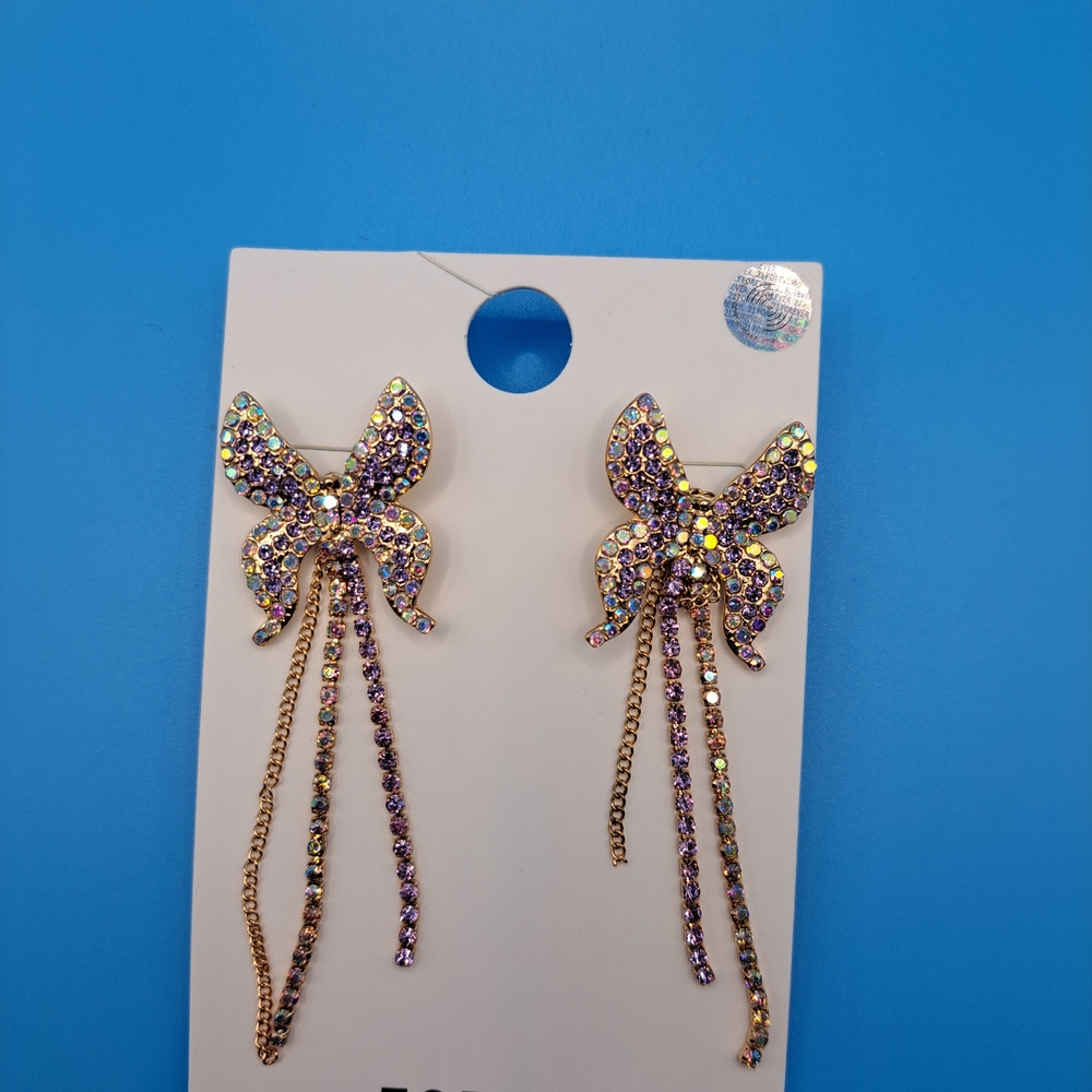 Elegant Gold and Purple Bow Earrings